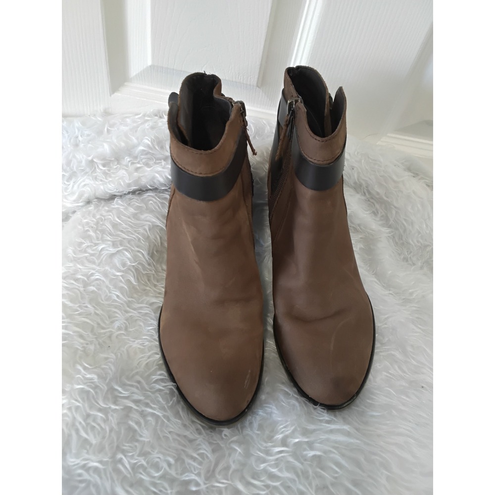 Franco Sarto Brown Leather Ankle Boots Block Heel Side Zip Buckle Women Size‎ 9
